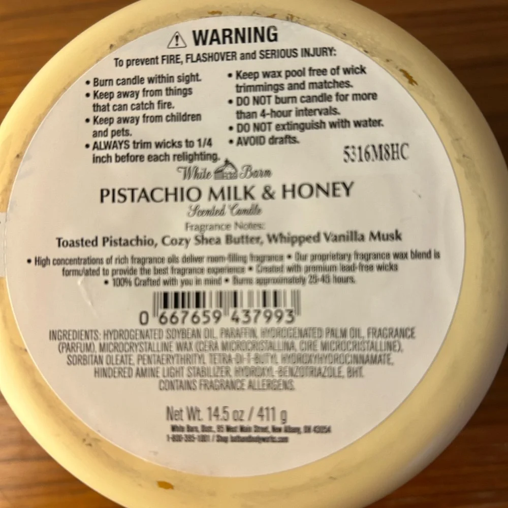 NIB White Barn Pistachio Milk & Honey 3 Wick Candle - vanilla musk, shea butter - Picture 6 of 7